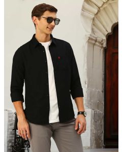 Black Solid Flannel Slim Fit Casual Shirt