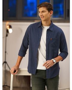 Men Blue Flannel Slim Fit Casual Shirt