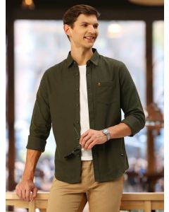 Olive Solid Flannel Slim Fit Casual Shirt