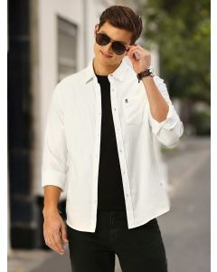 White Solid Flannel Slim Fit Casual Shirt