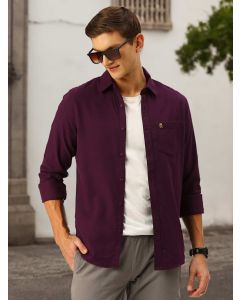 Men Wine Solid Flannel Slim Fit Casual Shirt