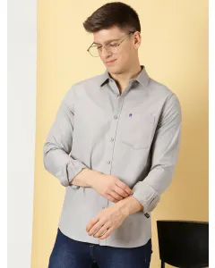 Men Grey Solid Cotton Slim Fit Shirt