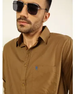 Men Khaki Solid Cotton Slim Fit Shirt