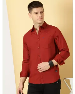Men Maroon Solid Cotton Shirt