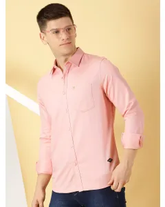 Men Pink Solid Cotton Slim Fit Shirt