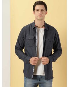 Navy Blue Men Flannel Casual Shirt