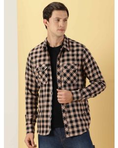 Peach Slim Fit Long Sleeves Checked Shirt