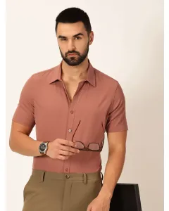 Men Peach Solid Slim Fit Shirt