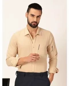 Men Beige Solid Slim Fit Shirt