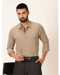 Men Khaki Solid Slim Fit Shirt