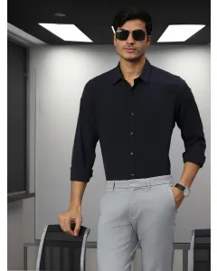 Navy Blue Performance Four Way Solid Stretch Slim Fit Shirt