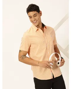 Orange Slim Fit Short Sleeves Checked Shirt