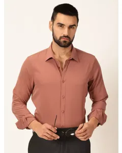 Men Peach Solid Slim Fit Shirt