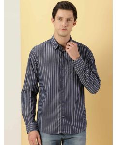Navy Slim Fit Long Sleeves Striped Shirt