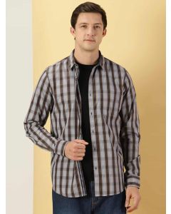 Beige Slim Fit Long Sleeves Checked Shirt
