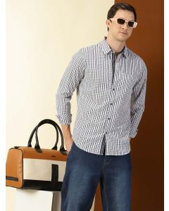 Navy Slim Fit Long Sleeves Checked Shirt