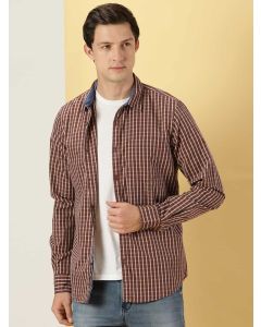 Brown Slim Fit Long Sleeves Checked Shirt