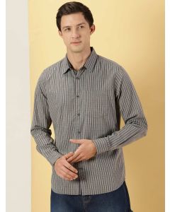 Grey Slim Fit Long Sleeves Striped Shirt