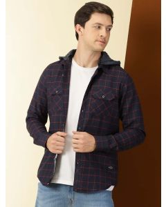 Navy Slim Fit Long Sleeves Checked Shirt