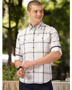 White Slim Fit Long Sleeves Checked Shirt