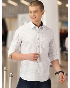 White High Quality Printed Slim Fit Casual Shirt