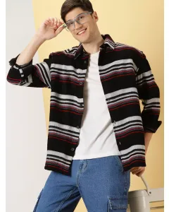 Black Oversized Long Sleeves Striped Shirt