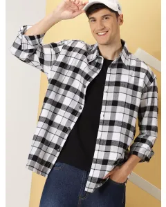 Grey Tartan Checks Cotton Opaque Checked Casual Shackets Shirt