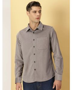 Grey Slim Fit Long Sleeves Spread Collar Cotton Corduroy Shirt
