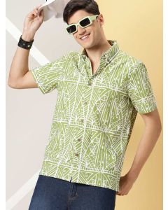 Men Green Printed Slim Fit Casual Shirt