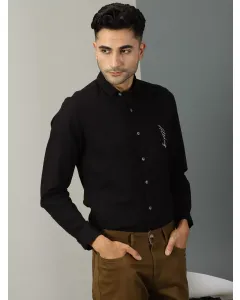 Men Black Printed Cotton Linen Shirt