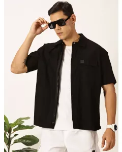 Men Black Solid Boxy Fit Shirt