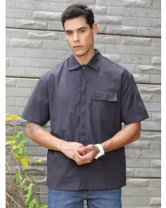 Men Grey Solid Boxy Fit Shirt