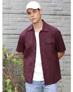Men Maroon Solid Boxy Fit Shirt