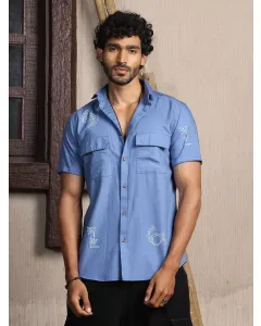 Men Blue Regular Fit Cotton Casual Shirt
