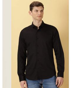 Black Slim Fit Spread Collar Casual Shirt