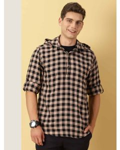 Black Regular Fit Long Sleeves Checked Shirt