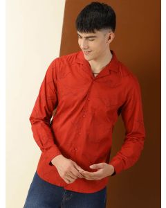 Orange Printed Casual Pure Cotton Shirt