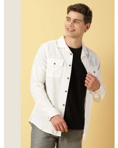White Spread Collar Classic Cotton Linen Shacket