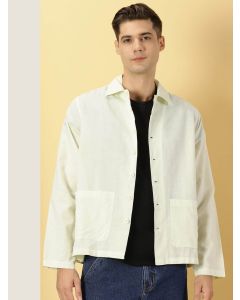 Lime Green Modern Corduroy Cotton Linen Casual Shirt