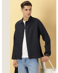 Navy Blue Cotton Linen Casual Shacket