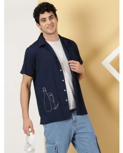 Men Navy Blue Solid Regular Fit Shirt