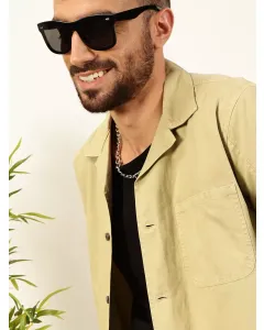 Men Green Solid Cotton Oversized Shirt