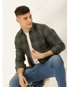 Green Regular Fit Long Sleeves Checked Shirt