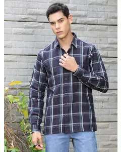 Navy Blue Regular Fit Long Sleeves Checked Shirt