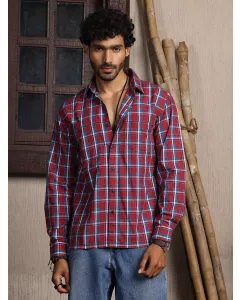 Red Regular Fit Long Sleeves Checked Shirt