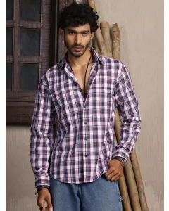 White Regular Fit Long Sleeves Checked Shirt