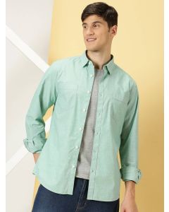 Men Green Solid Regular Fit Cotton Shirt