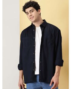 Navy Blue Men Smart Oversized Casual Shirt