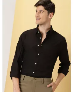 Black Slim Fit Long Sleeves Solid Shirt