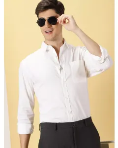 White Slim Fit Long Sleeves Solid Shirt
